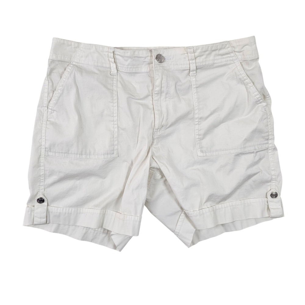 Gloria Vanderbilt Womens White Utility Shorts Size 10 Cotton Stretch PatchPocket